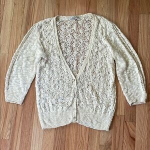 Mavi Cardigan Womens Small Beige Oversized Crochet Button Up Coastal Beach Artsy